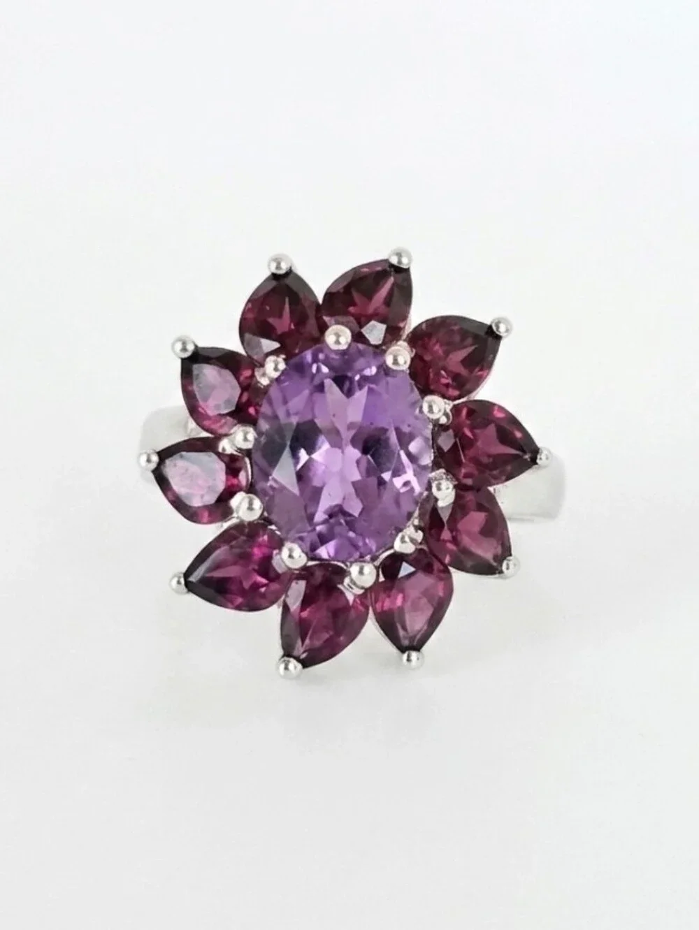 Natural Rhodolite Garnet & Amethyst Ring Sterling Silver Size 7!